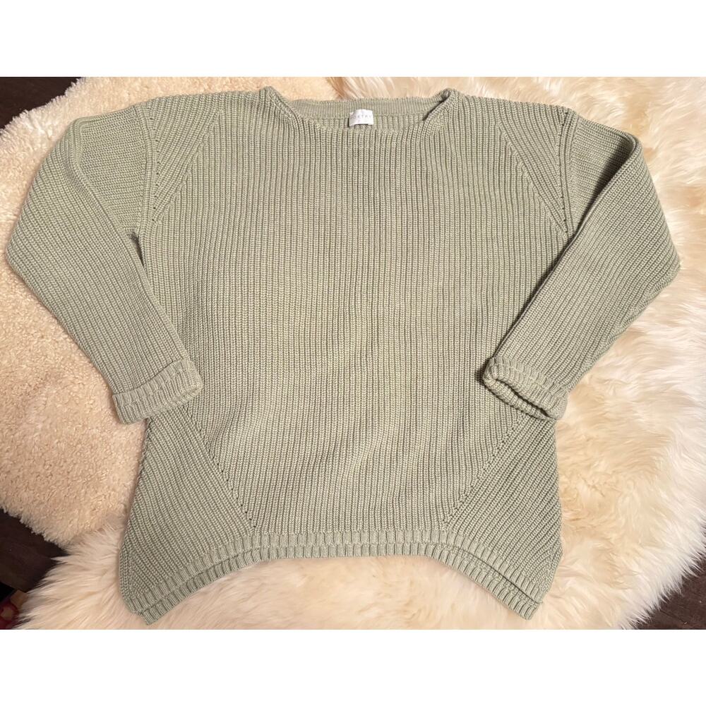 Poetry Crewneck Rib Knit 100% Cotton Sweater – Sage Green – 2 / Small / Medium
